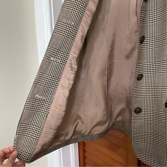 Amanda Smith Petites Preppy Houndstooth Plaid Boxy Blazer Velvet Trim Wool Blend - Picture 7 of 16